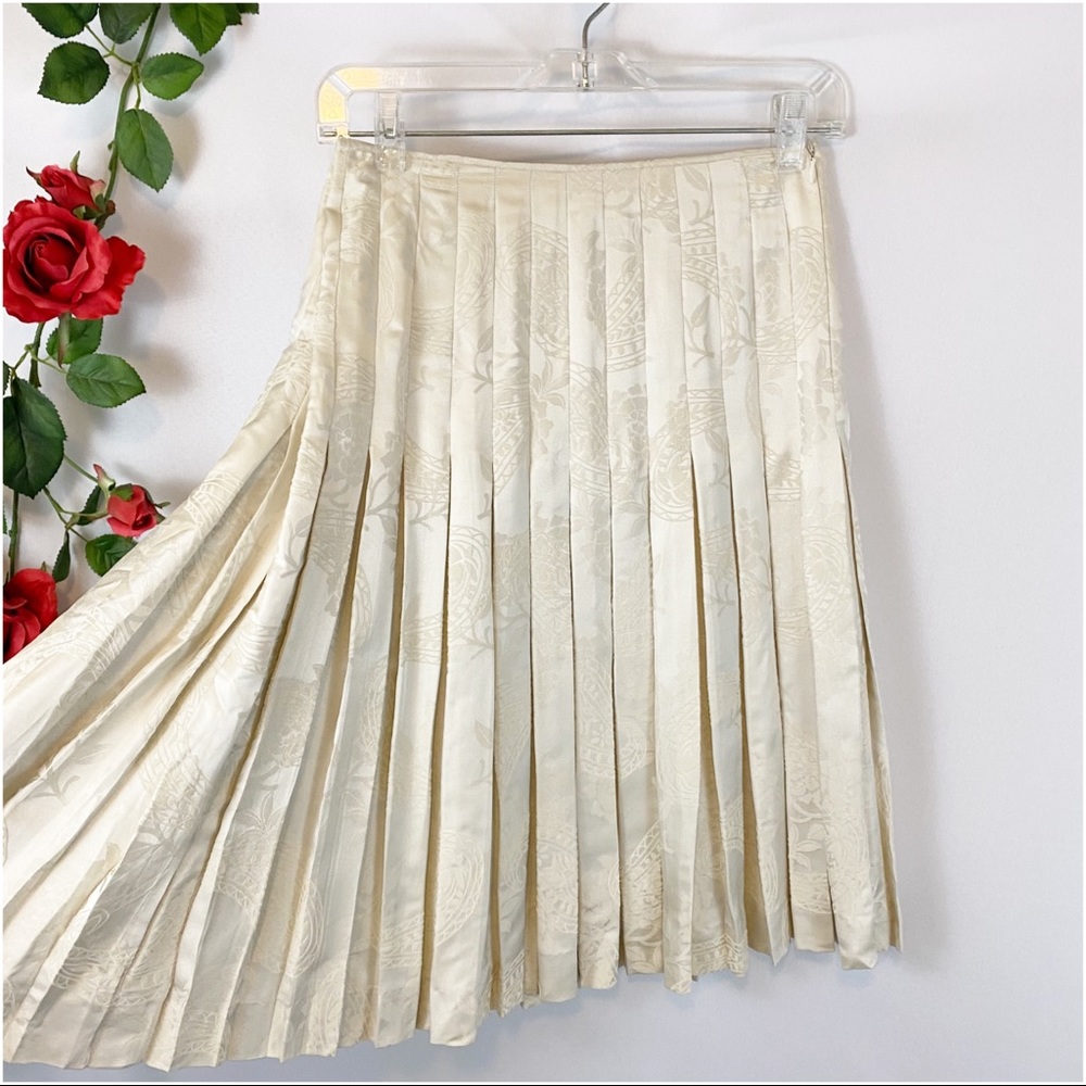 Calvin Klein Silk Champagne Floral Pleated Skirt